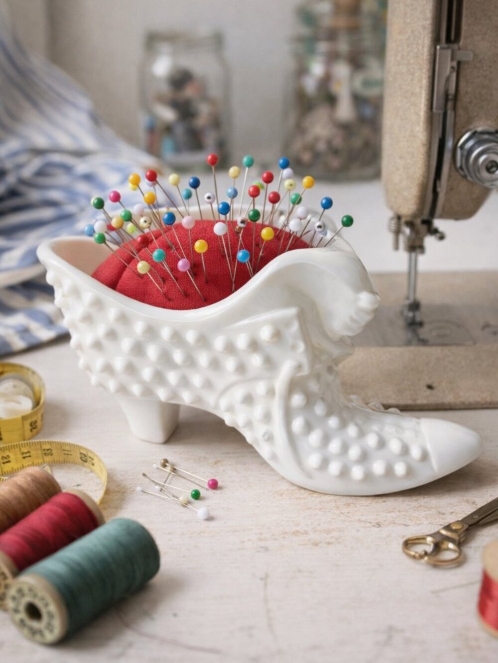 Vintage Fenton Glass White Milk glass Hobnail Victorian Healed Cat Shoe